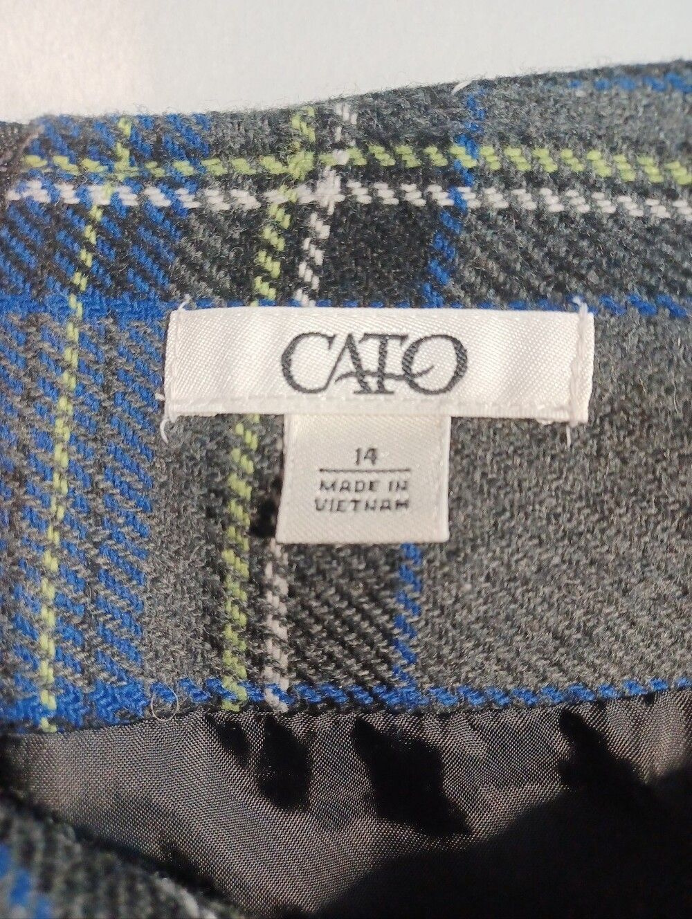 Cato Plaid A-Line Skater Skirt Size 14 Blue Gray Green Lined Preppy - Picture 2 of 7